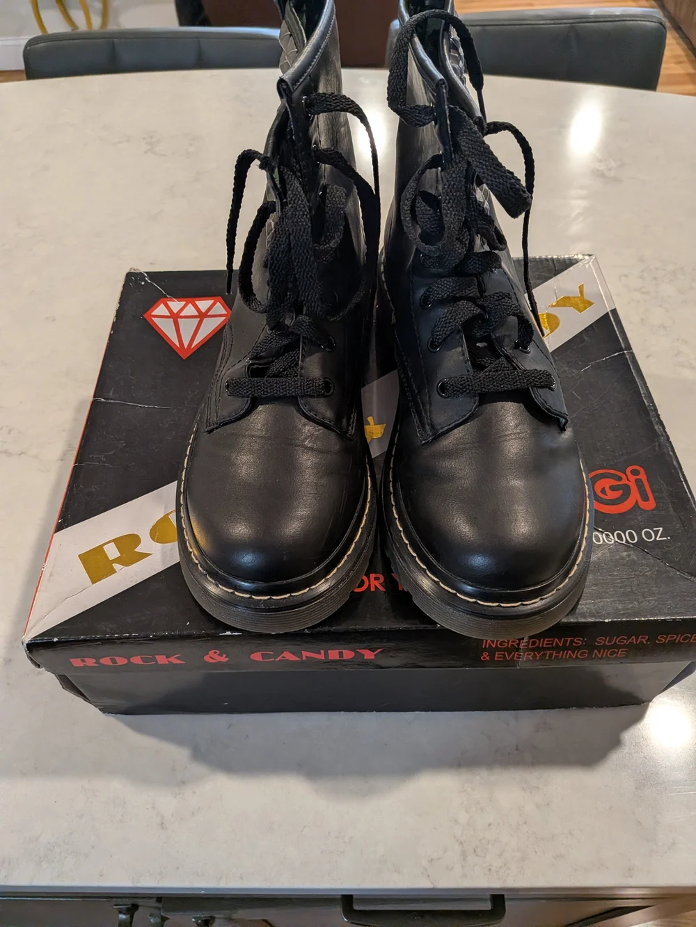 Black Synthetic Leather -Up Combat Boots - Unisex Size 9 M